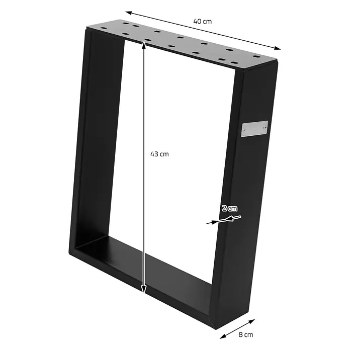 ML-Design Tischgestell Bankkufen Schräge Metall Bankbeine Bankgestell - L x B x H: 8 x 40 x 43 cm, Stahl - Schwarzes U-förmiges Tischbein aus Metall mit Montageplatte.