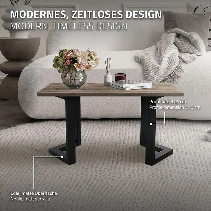 ML-Design Tischgestell Kufengestell Bankkufen für Couchtisch/Sitzbank DIY-Projekte - Stahl - Rechteckiger Couchtisch mit edler, matter Holzplatte und schwarzen Metallprofilbeinen. Modernes Design.