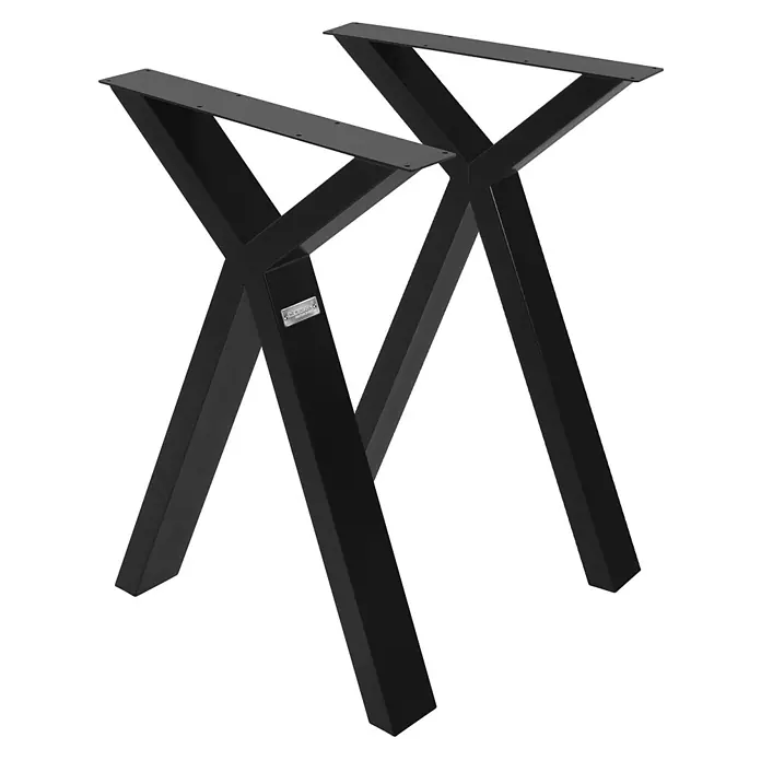 ML-Design Tischgestell Kufengestell X-Form Schwarz für Esstisch/Schreibtisch DIY-Projekte - Stahl - Zwei schwarze X-förmige Metalltischbeine mit flachen Montageplatten zur Befestigung einer Tischplatte.