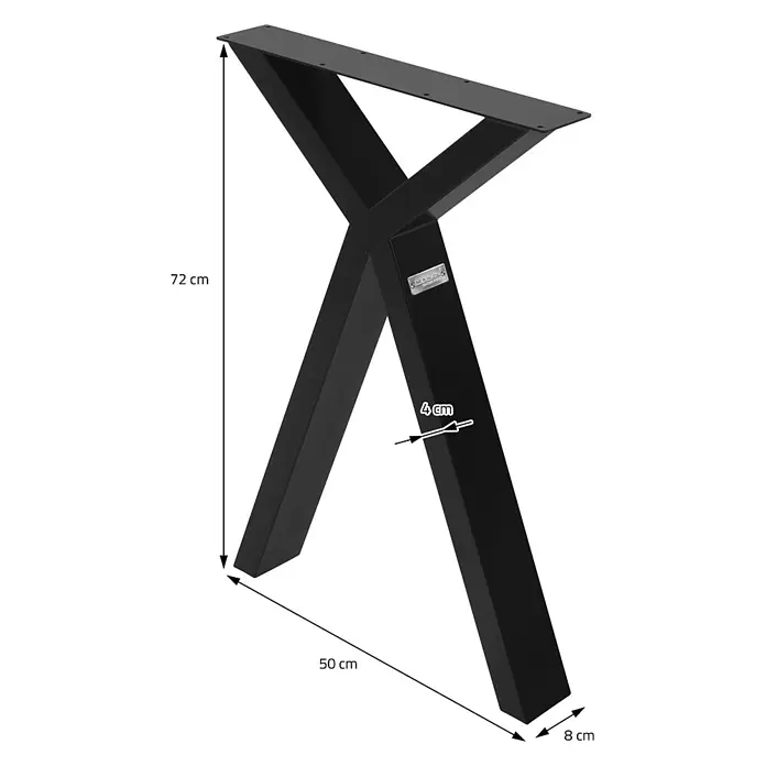 ML-Design Tischgestell Kufengestell X-Form Schwarz für Esstisch/Schreibtisch DIY-Projekte - Stahl - Schwarzes X-förmiges Metall-Tischbein, 72 cm hoch, 50 cm breit an der Basis, mit 8 cm Tiefe und 4 cm Balkenstärke.