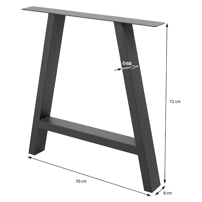 ECD Germany Tischgestell 2x Tischbeine A-Design aus pulverbeschichtetem Stahl - Stahl - Dunkelgraues A-förmiges Metall-Tischbein mit Montageplatte; 72cm hoch, 70cm breit, 4cm Profilstärke, 8cm Fußtiefe.