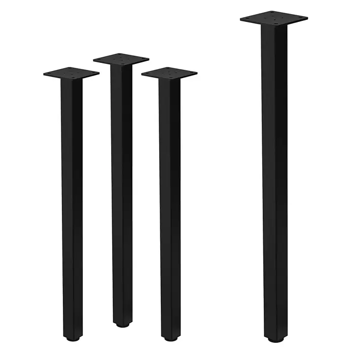 ML-Design Tischgestell 4er Set Tischkufen I-Design Möbelfüße und aus Stahl - Stahl - Vier schwarze Tischbeine aus Metall mit quadratischen Profilen, Montageplatten und Schutzfüßen.