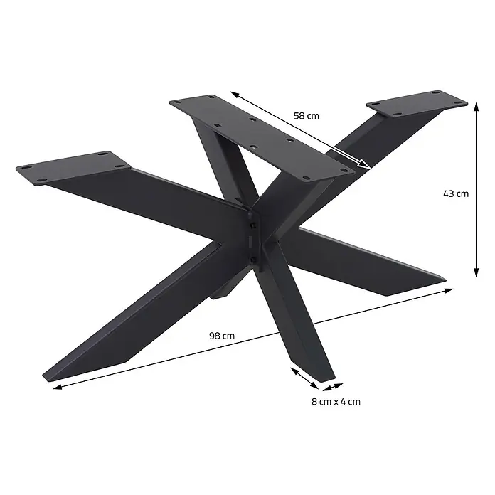 ML-Design Tischgestell Tischgestell Spider Kreuzgestell Schwerlast aus Stahl für DIY - Metall - Schwarzes sternförmiges Tischgestell aus Metall mit flachen Montageplatten oben.