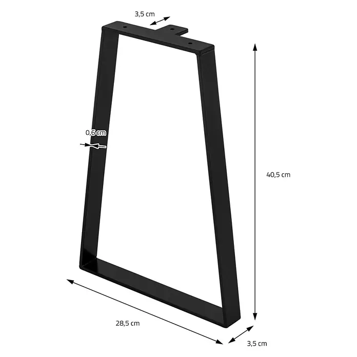 ML-Design Tischgestell Kufengestell Trapez-Form Schwarz Bankkufen Bankbeine für DIY-Projekte - Stahl - Schwarzes, trapezförmiges Tischbein aus Metall mit Montageplatte und Bohrlöchern.