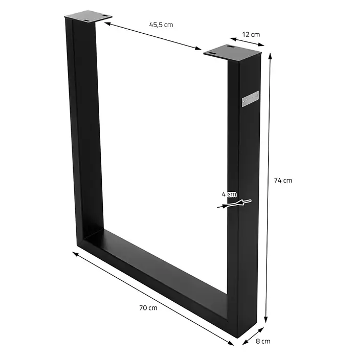 ML-Design Tischgestell Kufengestell Bankkufen für Couchtisch/Sitzbank DIY-Projekte - Stahl - Mattschwarzes U-förmiges Metalltischbein mit Montageplatten, Maße angegeben.