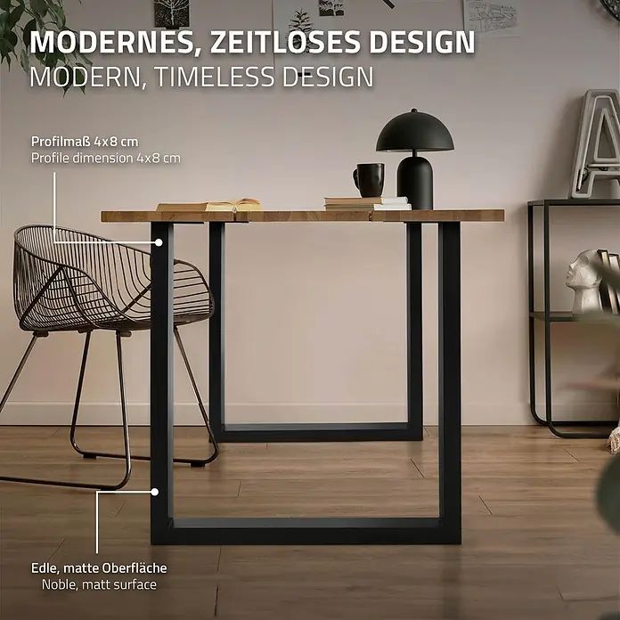 ML-Design Tischgestell Kufengestell Bankkufen für Couchtisch/Sitzbank DIY-Projekte - Stahl - Modernes, zeitloses Tisch mit Holzplatte und edlen, mattschwarzen Metallbeinen, Profil 4x8 cm.