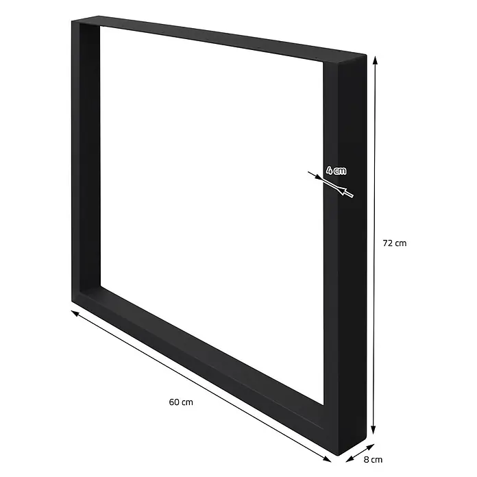ECD Germany Tischgestell Tischgestell 60x72 cm Schwarz Bankkufen Industriedesign Möbelfüße Metall - Stahl - Schwarzer rechteckiger Metallrahmen, 72x60 cm, mit 8x4 cm Profil, als Tischbein.