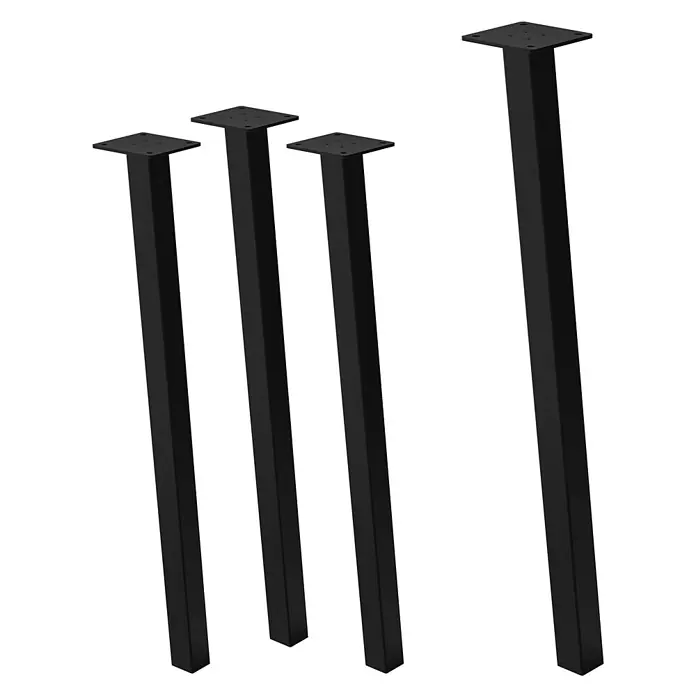 ML-Design Tischgestell 4er Set Möbelbeine 72cm Schwarz glänzend 96° Neigung Tischfüße - Traglast: 500 kg, Stahl - Vier schwarze Metall-Möbelfüße mit quadratischem Profil und Montageplatten.