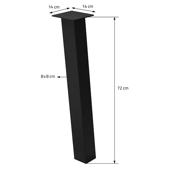 ML-Design Tischgestell 4er Set Tischbeine schräg Möbelfüße und aus Stahl - Traglast: 500 kg, Stahl - Schwarzes quadratisches Tischbein aus Metall mit einer 14x14 cm Montageplatte, 8x8 cm Profil und 72 cm Höhe.