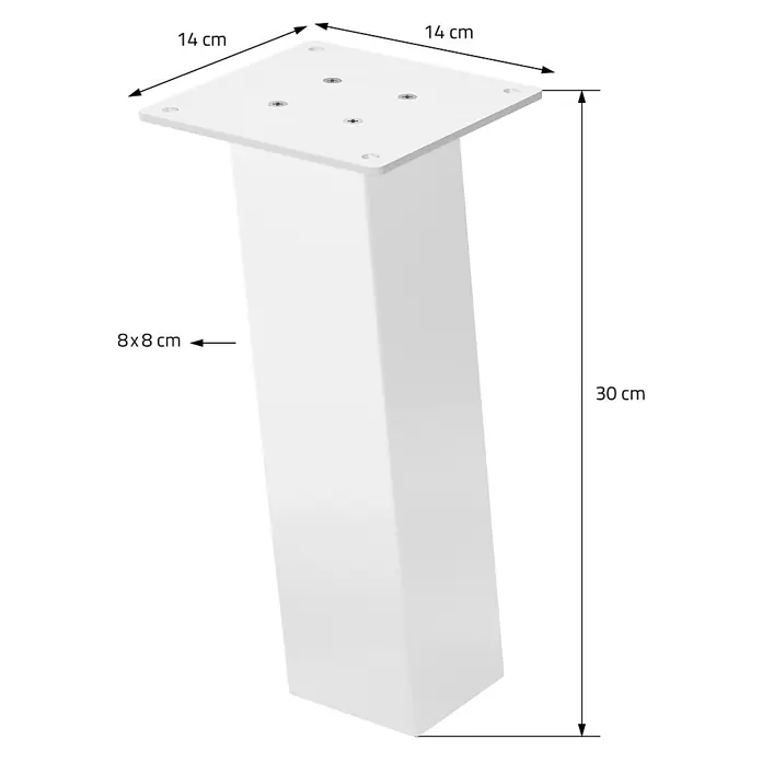 ML-Design Tischgestell Bankkufen I-Design 30cm Weiß glänzend Möbelbeine 96° Neigung - Stahl - Weißes, quadratisches Möbelbein, 30 cm hoch, mit 8x8 cm Körper und 14x14 cm Montageplatte.