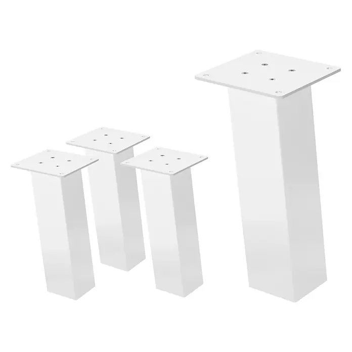 ML-Design Tischgestell Bankkufen I-Design 30cm Weiß glänzend Möbelbeine 96° Neigung - Stahl - Vier weiße Möbelfüße mit Vierkantprofil, Montageplatten und Schrauben.