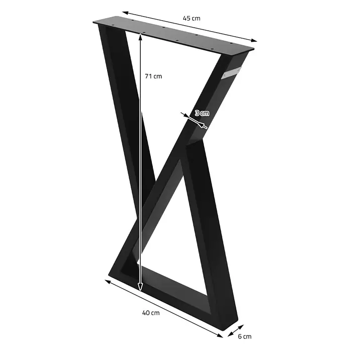 ML-Design Tischgestell Kufengestell X-Form Schwarz für Esstisch/Schreibtisch DIY-Projekte - Stahl - Schwarzes Metall-X-Tischbein, 71 cm hoch. Obere Länge 45 cm, untere Länge 40 cm. Profil 3x6 cm.