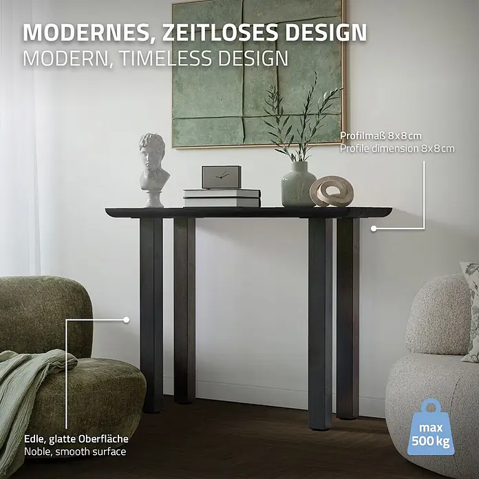 ML-Design Tischgestell 4er Set Bankkufen 90 cm Industrial Möbelbeine für Couchtische Bänke - Stahl - Moderner, zeitloser dunkler Konsolentisch mit edler, glatter Oberfläche. 8x8cm Profilbeine, max. 500kg Tragfähigkeit.