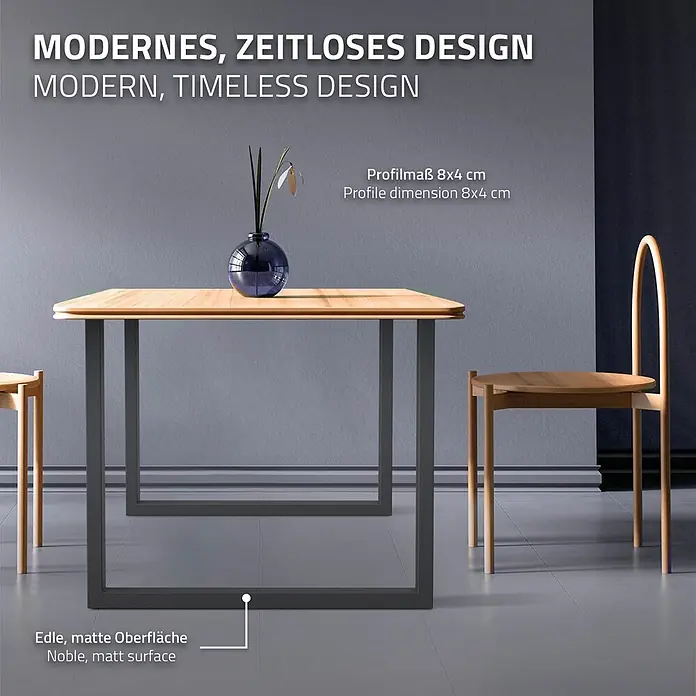 ECD Germany Tischgestell Tischgestell 90x72 cm Anthrazit Bankkufen Industriedesign Möbelfüße Metall - Stahl - Moderner Esstisch mit heller Holzplatte und dunklen, matten Metallbeinen (8x4 cm Profil).