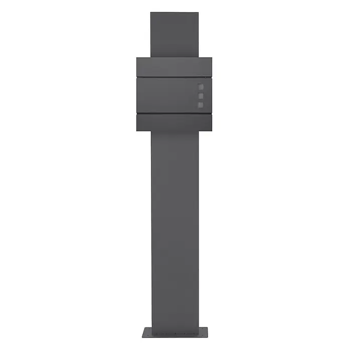 ECD Germany Standbriefkasten Briefkastenanlage mit Ständer Anthrazit 170cm Mailbox mit Pfosten - L x B x H: 23,5 x 37 x 170 cm, Anthrazit, Edelstahl - Dunkelgrauer, moderner Standbriefkasten mit drei rechteckigen Leuchten an der Vorderseite.