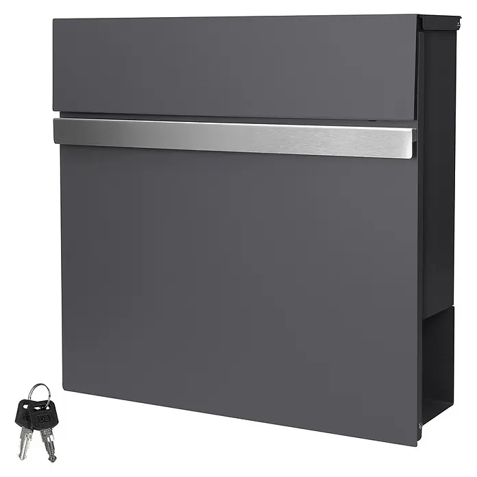 ECD Germany Standbriefkasten Wandbriefkasten Postkasten Design Briefkastenanlage Postbox - L x B x H: 37 x 11 x 36,5 cm, Anthrazit, Stahl, Zeitungsfach - Dunkelgrauer Briefkasten mit gebürstetem silbernem Einwurfschlitz-Akzent und zwei Schlüsseln.