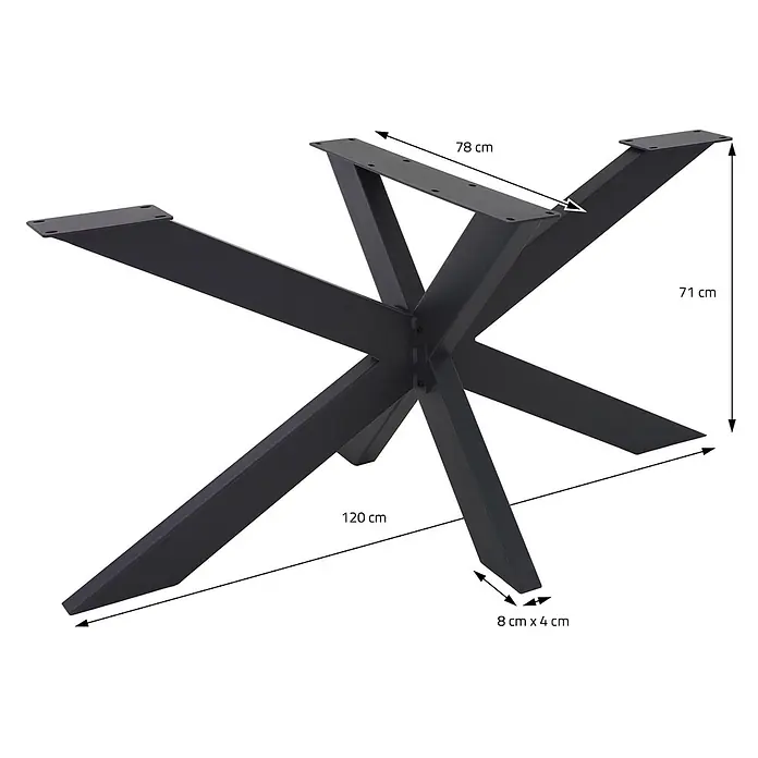 ML-Design Tischgestell Spider Kreuzgestell Schwerlast aus Stahl für DIY - Traglast: 150 kg, Stahl - Schwarzes Spinnen-Tischgestell aus Metall mit Montageplatten für eine Tischplatte.