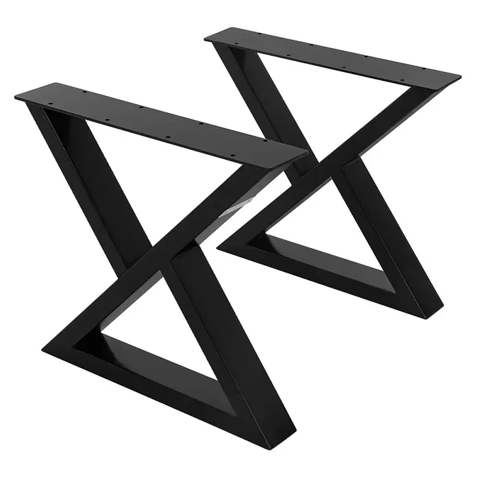 ML-Design Tischgestell Kufengestell Bankkufen X-Form Schwarz Bankbeine für DIY-Projekte - Stahl - Zwei schwarze Metall-X-Tischbeine mit vorgebohrten Befestigungslöchern.