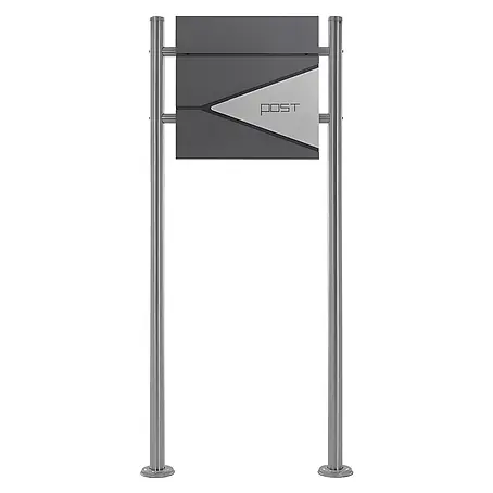 ML-Design  Standbriefkasten Briefkastenanlage mit Ständer Silber 120cm Mailbox mit Pfosten