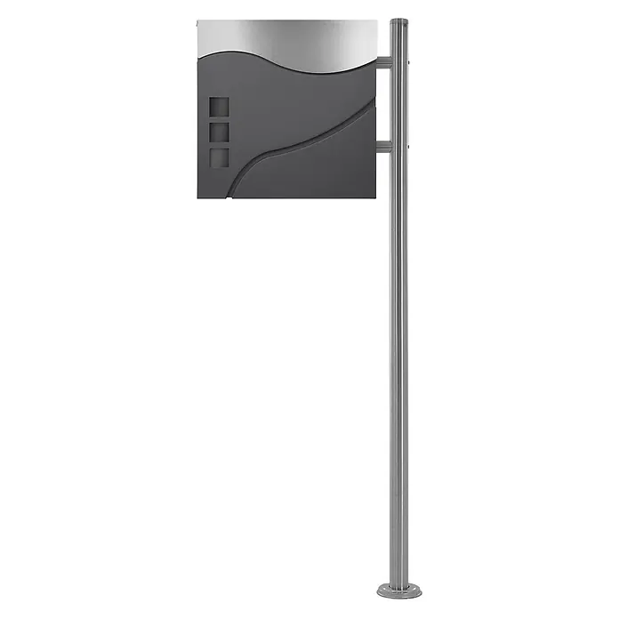 ECD Germany Standbriefkasten Briefkastenanlage mit Ständer 120cm Mailbox mit Pfosten Anthrazit/Silber - L x B x H: 17 x 42,5 x 120 cm, Anthrazit, Silber, Edelstahl - Modernes graues Displaypanel mit Wellendesign und drei Quadraten, montiert auf einem Edelstahlständer.