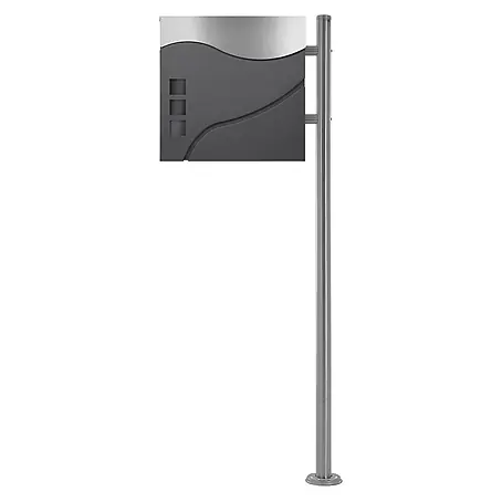 ECD Germany  Standbriefkasten Briefkastenanlage mit Ständer 120cm Mailbox mit Pfosten Anthrazit/Silber