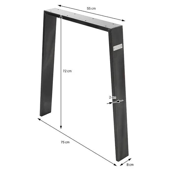 ML-Design Tischgestell Bankgestell Bankbeine 75x72cm Industrial Tischkufen Profil 8x2cm Möbelfüße - Stahl - Dunkelgraues U-förmiges Metalltischbein im Industriedesign, 72cm hoch, 55cm breit, 8cm tief.