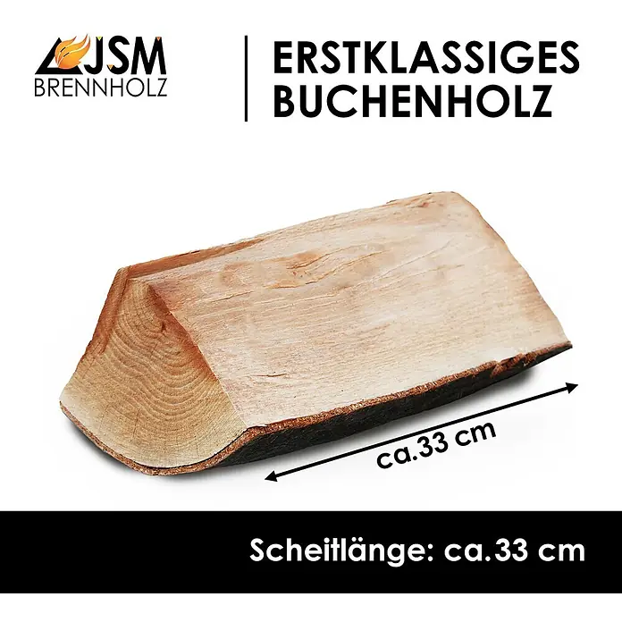 JSM Brennholz Kaminholz - Buche, 33 cm, 30 kg - Ein helles Buchenholzscheit zum Verbrennen, ca. 33 cm lang.