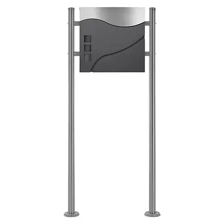 ECD Germany  Standbriefkasten Briefkastenanlage mit Ständer Silber 120cm Mailbox mit Pfosten