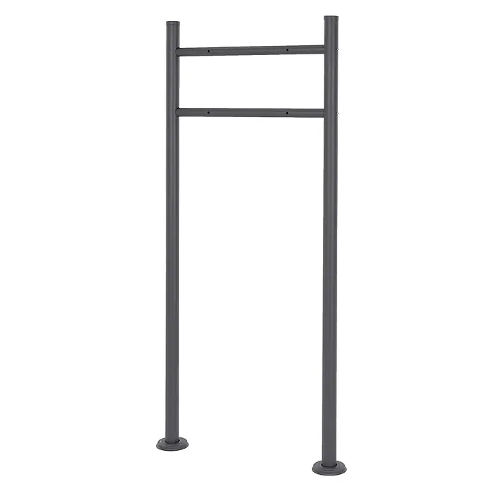 ML-Design Standbriefkasten Anthrazit rund Höhe 120 cm Freistehend Halterung für Briefkasten - L x B x H: 9 x 55 x 120 cm, Anthrazit, Edelstahl - Dunkelgrauer Fahrradständer aus Metall mit zwei Querstreben, zwei Pfosten und runden Sockeln.