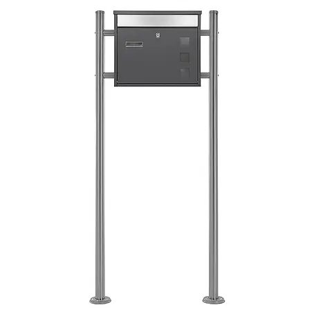 ML-Design  Standbriefkasten Briefkastenanlage mit Ständer Silber 120cm Mailbox mit Pfosten