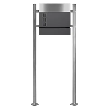 ECD Germany  Standbriefkasten Briefkastenanlage mit Ständer Silber 120cm Mailbox mit Pfosten