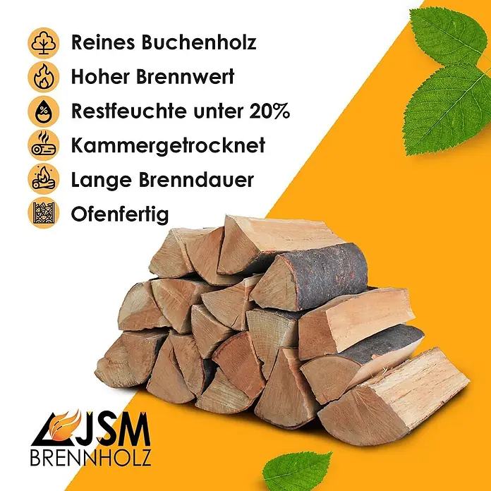 JSM Brennholz Kaminholz - Buche, 25 cm, 30 kg - Stapel kammergetrocknetem Buchenholz, ofenfertig mit geringer Restfeuchte.
