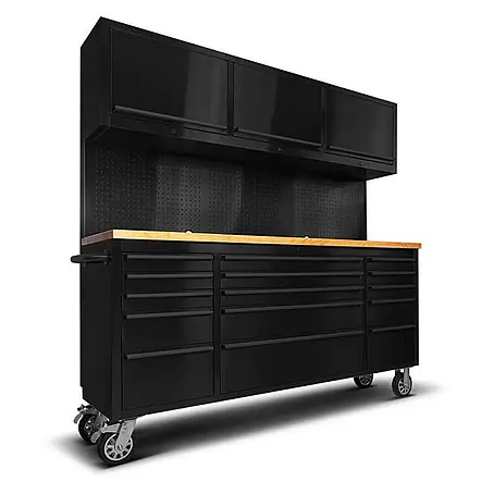Werkstatt mit Lochwand und Schrank 198 cm schwarz, rollbar