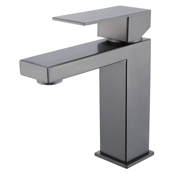Hudor Waschtischarmatur 001 - Seidenmatt - Moderner, dunkelgrauer Waschtischmischer in Gunmetal-Optik mit quadratischem Design und Einhebelgriff.