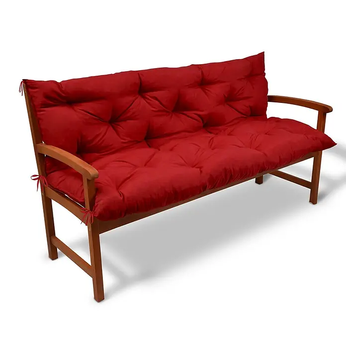 Beautissu Bankauflage Flair BR - Gartenbank, 1 Stk., L x B x H: 100 x 50 x 10 cm, Polyester, Rot - Gartenbank aus Holz mit plüschigen roten, gesteppten Sitz- und Rückenpolstern.