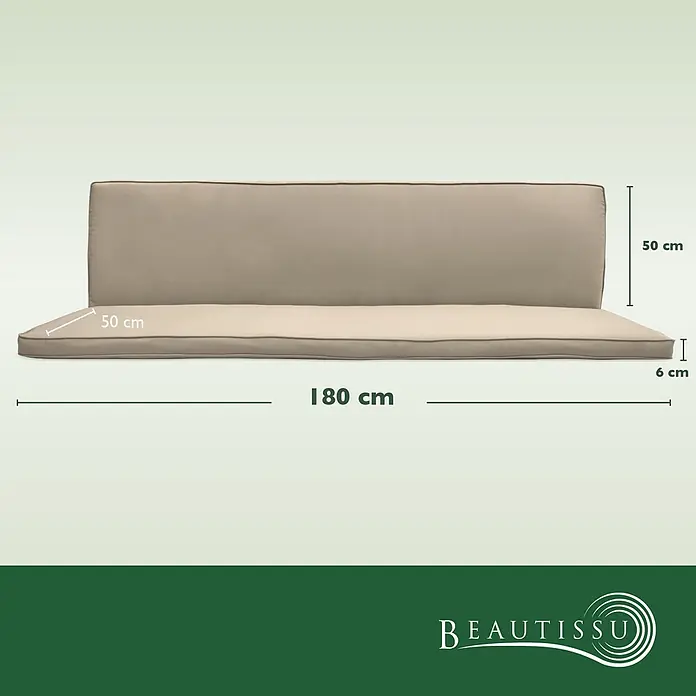Beautissu Bankauflage Loft HS - Hollywoodschaukel, 1 Stk., L x B x H: 180 x 100 x 6 cm, Baumwolle, Polyester, Natur - Beige Gartenbankauflagen, 180x50 cm Sitzfläche, 50 cm hohe Rückenlehne, 6 cm dick.