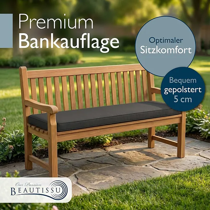 Beautissu Bankauflage Calme BK - Bankauflage, 1 Stk., L x B x H: 140 x 40 x 5 cm, Polypropylen, Graphitgrau