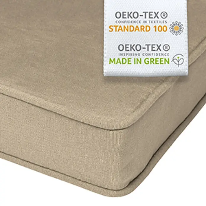 Beautissu Bankauflage Loft HS - Hollywoodschaukel, 1 Stk., L x B x H: 180 x 100 x 6 cm, Baumwolle, Polyester, Natur - Hellbraunes Kissen mit OEKO-TEX Standard 100 und Made in Green Etiketten.