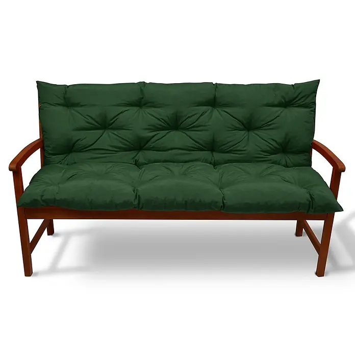 Beautissu Bankauflage Flair BR - Gartenbank, 1 Stk., Polyester, Dunkelgrün - Gartenbank aus Holz mit dunkelgrünen, gesteppten Sitz- und Rückenpolstern.