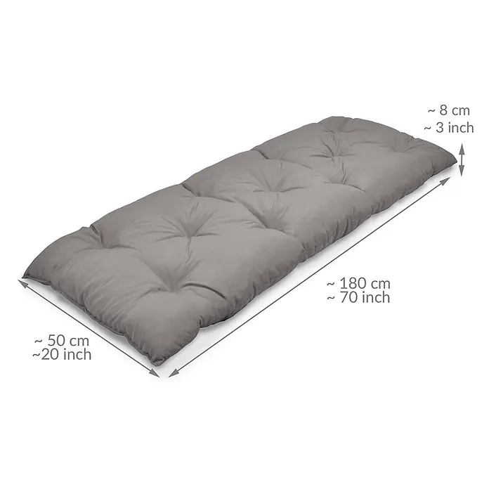 Beautissu Bankauflage Flair BK - Gartenbank, 1 Stk., L x B x H: 180 x 50 x 10 cm, Polyester, Hellgrau - Graue, rechteckige, gesteppte Auflage oder Matratze für Bänke/Liegen, ca. 180x50x8 cm.