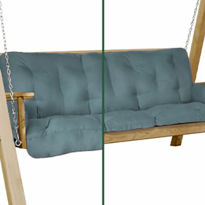 Beautissu Bankauflage Flair HS - Hollywoodschaukel, 1 Stk., Polyester, Taubenblau - Gestepptes blau-graues Kissen auf einer Holzschaukel. Weicher Sitz für draußen.