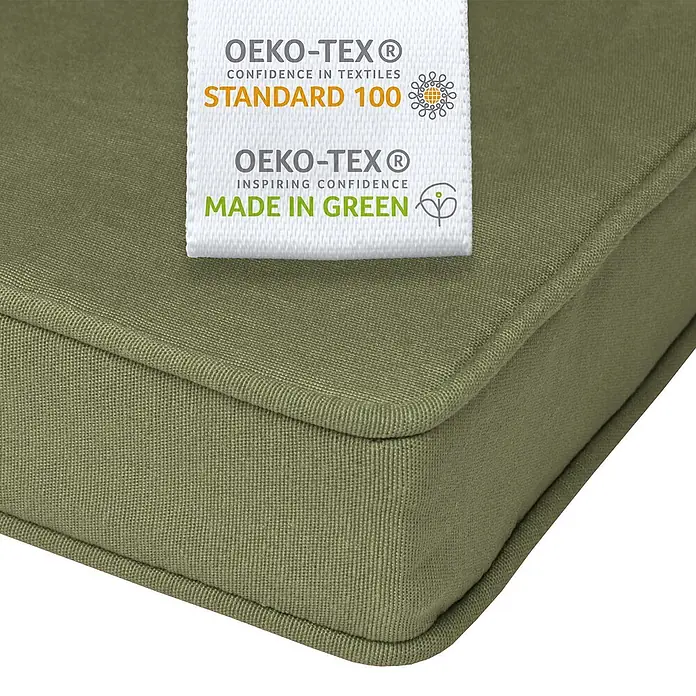 Beautissu Bankauflage Loft BK - Gartenbank, 1 Stk., L x B x H: 180 x 48 x 5 cm, Polyester, Olivgrün - Grünes Textilkissen mit OEKO-TEX STANDARD 100 und MADE IN GREEN Etiketten.