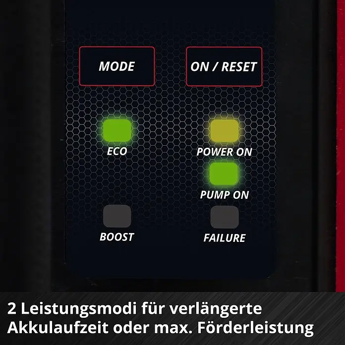 Einhell PXC 18V Akku-Gartenpumpe Aquinna 36/38 F LED Automatic - 18 V, Li-Ionen, Ohne Akku, Max. Fördermenge: 3.800 l/h - Bedienfeld mit aktiven ECO-, Power On- und Pump On-Leuchten. Verfügt über zwei Leistungsmodi für längere Akkulaufzeit oder maximale Förderleistung.