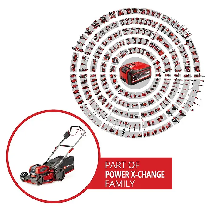 Einhell Professional PXC 18V Akku-Rasenmäher GP-CM 36/47 S HW Li - 36 V, 4 Akkus, 4 Ah, Schnittbreite: 47 cm - Rot-schwarzer Akku-Rasenmäher, Teil der Power X-Change Werkzeugfamilie.