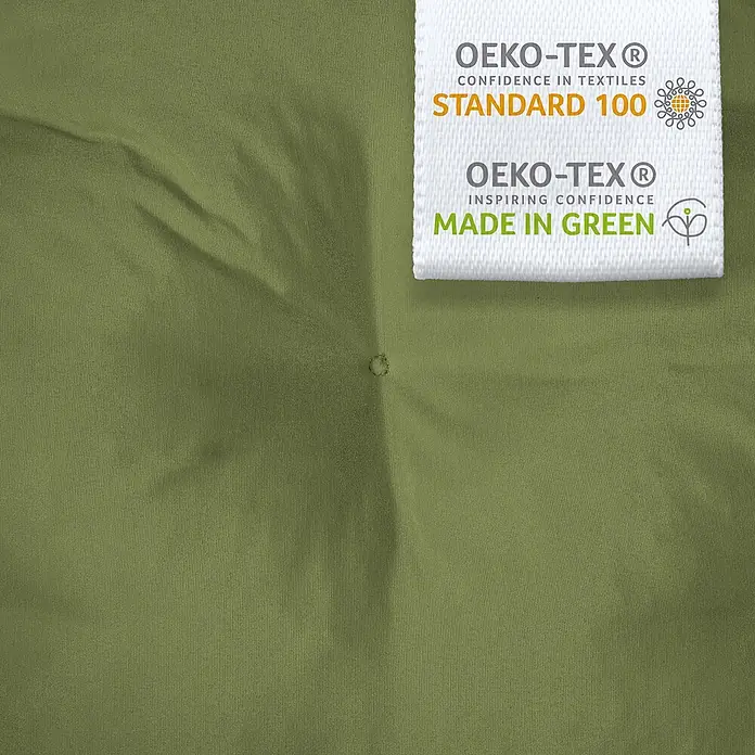 Beautissu Bankauflage Flair BK - Gartenbank, 1 Stk., L x B x H: 100 x 50 x 10 cm, Polyester, Olivgrün - Olivgrüner Stoff mit OEKO-TEX Standard 100 und Made in Green Etiketten.