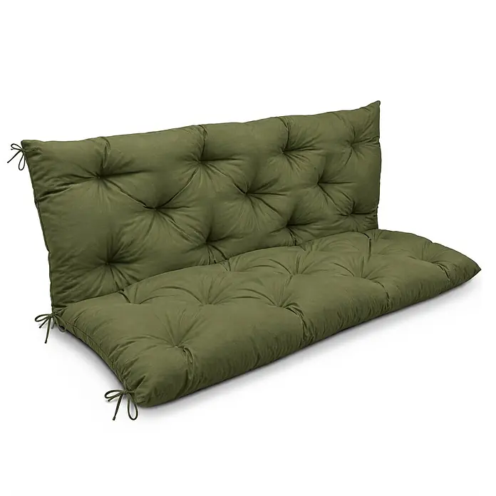Beautissu Bankauflage Flair BR - Gartenbank, 1 Stk., L x B x H: 120 x 50 x 10 cm, Polyester, Olivgrün - Olivgrünes, getuftetes Bankkissen mit Bindebändern.