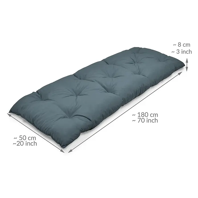 Beautissu Bankauflage Flair BK - Gartenbank, 1 Stk., Polyester, Taubenblau - Blaugraues getuftetes Rechteckkissen, 180x50x8 cm (70x20x3 Zoll).