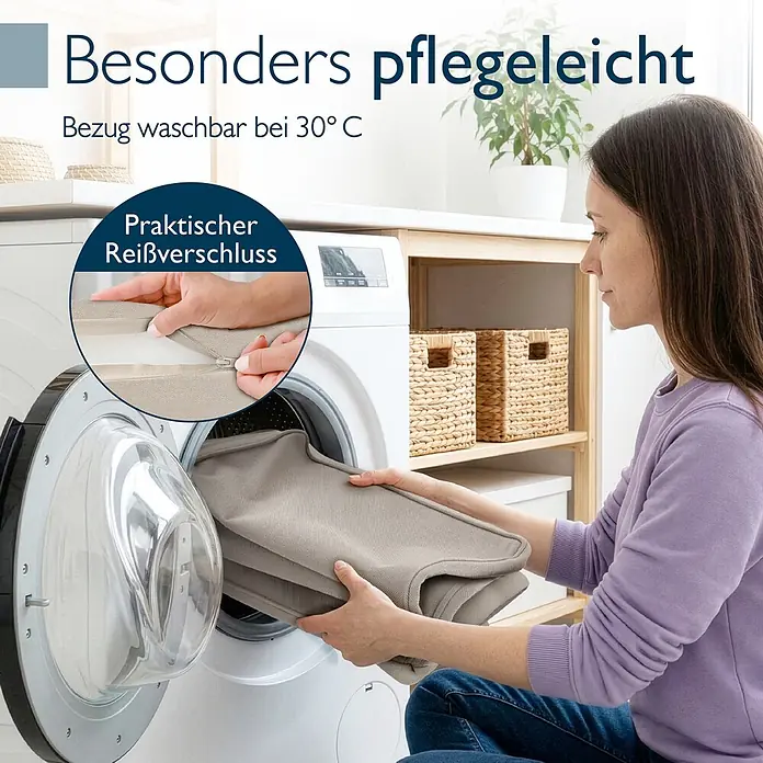 Beautissu Bankauflage QD-BK - Gartenbank, 1 Stk., L x B x H: 150 x 48 x 5 cm, Polyester, Beige - Beiger, strukturierter Kissenbezug wird in eine Waschmaschine gelegt. Mit praktischem Reißverschluss, pflegeleicht und waschbar.