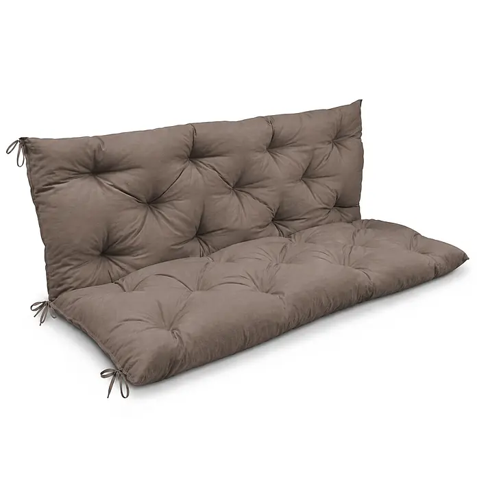 Beautissu Bankauflage Flair BR - Gartenbank, 1 Stk., L x B x H: 100 x 50 x 10 cm, Polyester, Taupe - Weiches, getuftetes, taupefarbenes Bankkissen mit integriertem Rücken- und Sitzteil sowie Befestigungsbändern.
