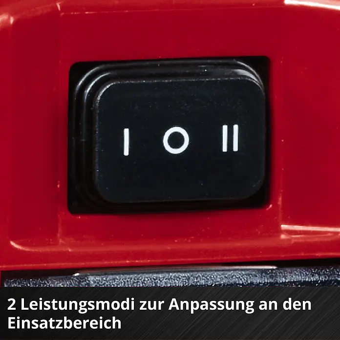 Einhell PXC 18V Schmutzwasserpumpe GE-DP 18/25 LL Li-Solo - 160 W, 18 V, Max. Fördermenge: 7.000 l/h, Eintauchtiefe: 4 m - Rotes Gerät mit schwarzem Wippschalter für zwei Leistungsmodi (I, O, II).